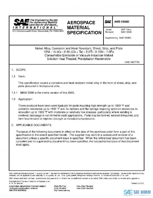 SAE AMS5598D PDF SAE AMS5598D PDF