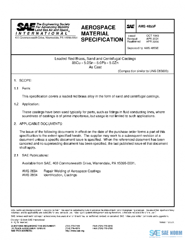 SAE AMS4855F PDF SAE AMS4855F PDF