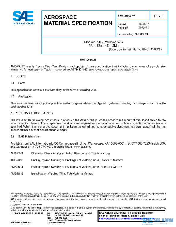 SAE AMS4952F PDF SAE AMS4952F PDF