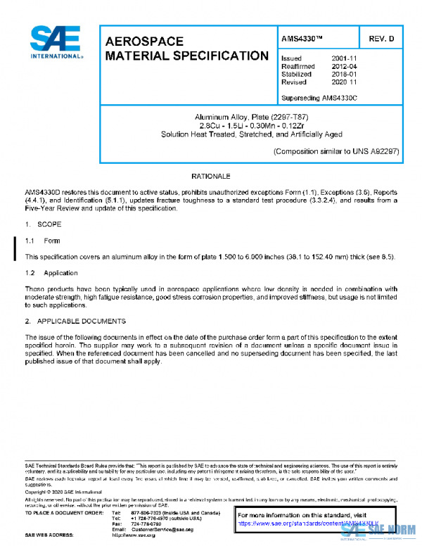 SAE AMS4330D PDF SAE AMS4330D PDF