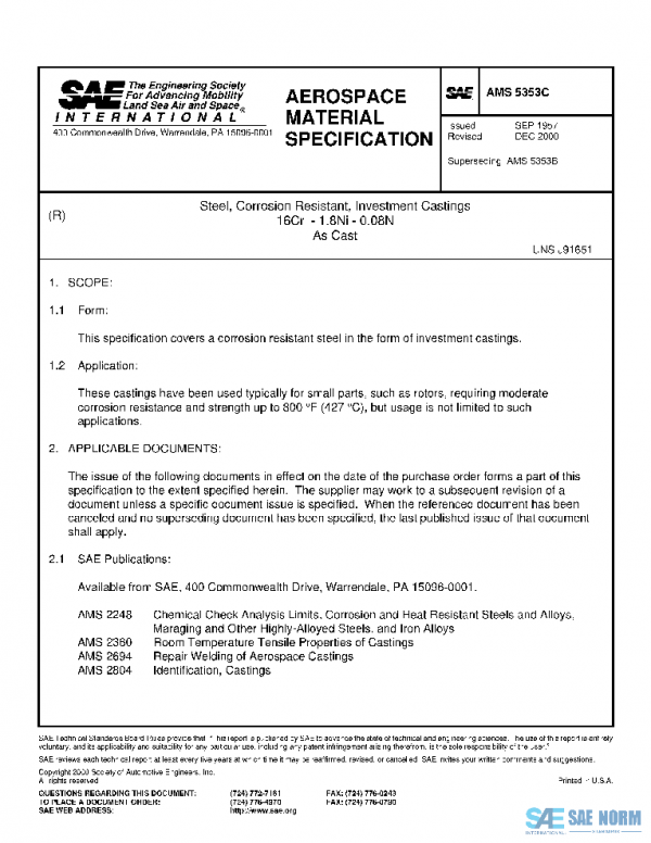 SAE AMS5353C PDF SAE AMS5353C PDF