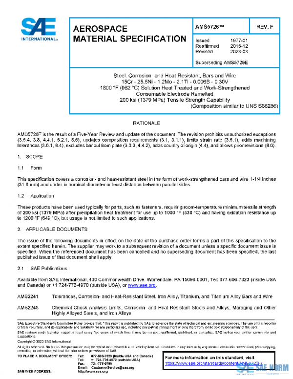SAE AMS5726F PDF SAE AMS5726F PDF