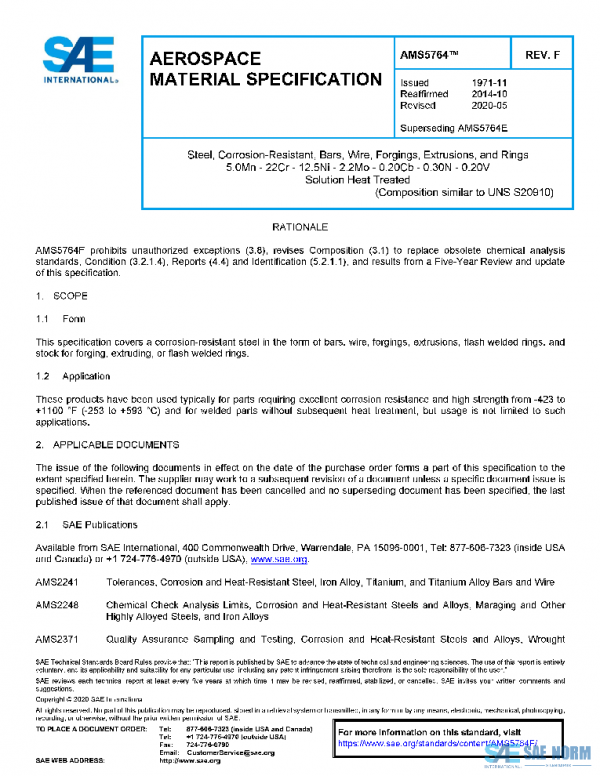 SAE AMS5764F PDF SAE AMS5764F PDF