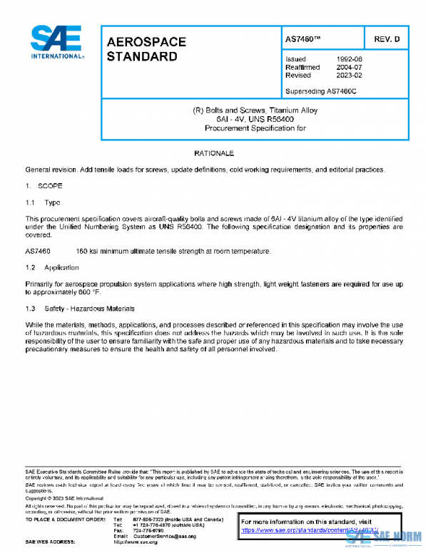 SAE AS7460D PDF SAE AS7460D PDF