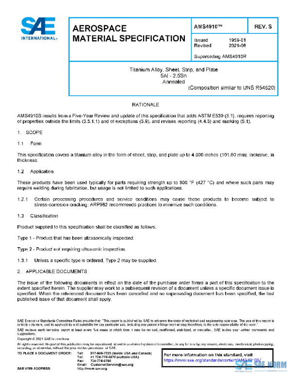 SAE AMS4910S PDF SAE AMS4910S PDF