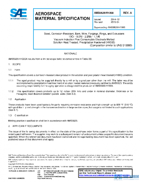 SAE AMS5629/H1000A PDF