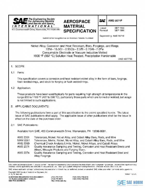 SAE AMS5671F PDF SAE AMS5671F PDF