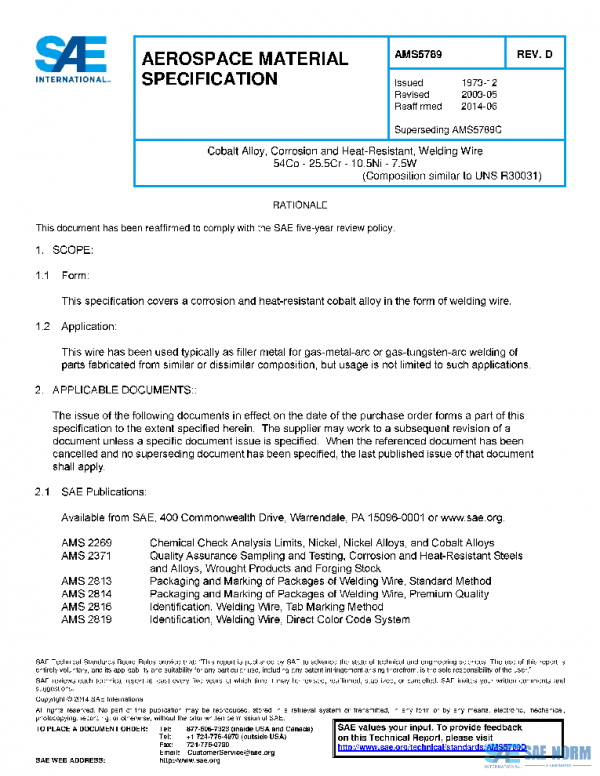 SAE AMS5789D PDF SAE AMS5789D PDF