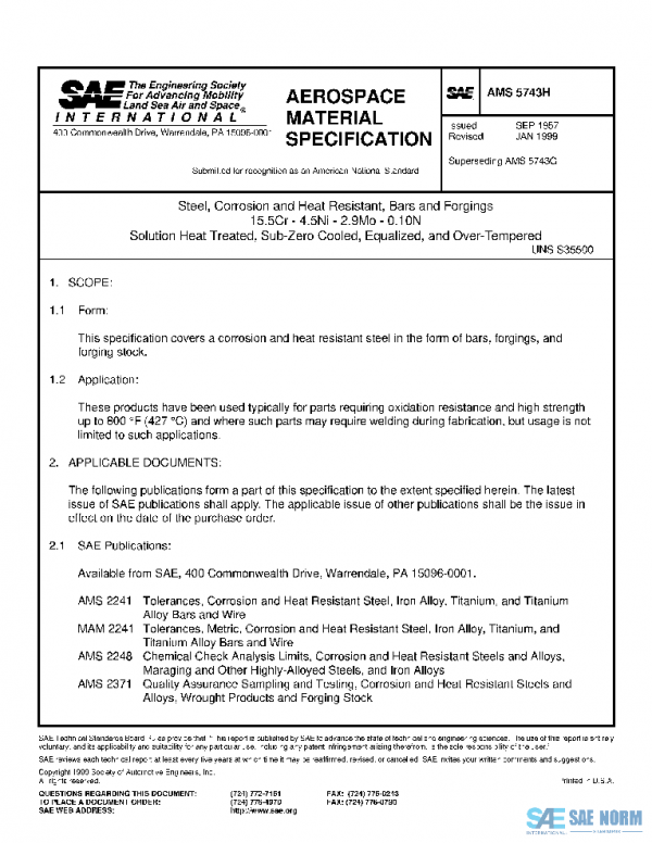 SAE AMS5743H PDF SAE AMS5743H PDF