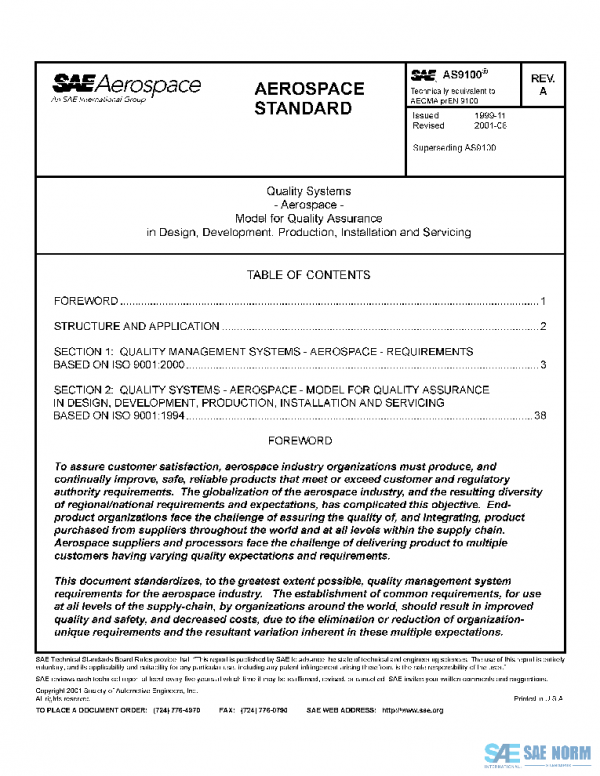 SAE AS9100A PDF SAE AS9100A PDF
