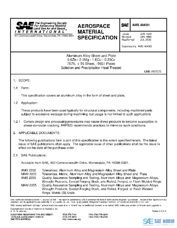 SAE AMS4045H PDF SAE AMS4045H PDF