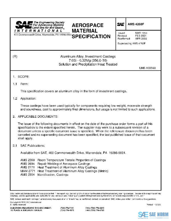 SAE AMS4260F PDF SAE AMS4260F PDF