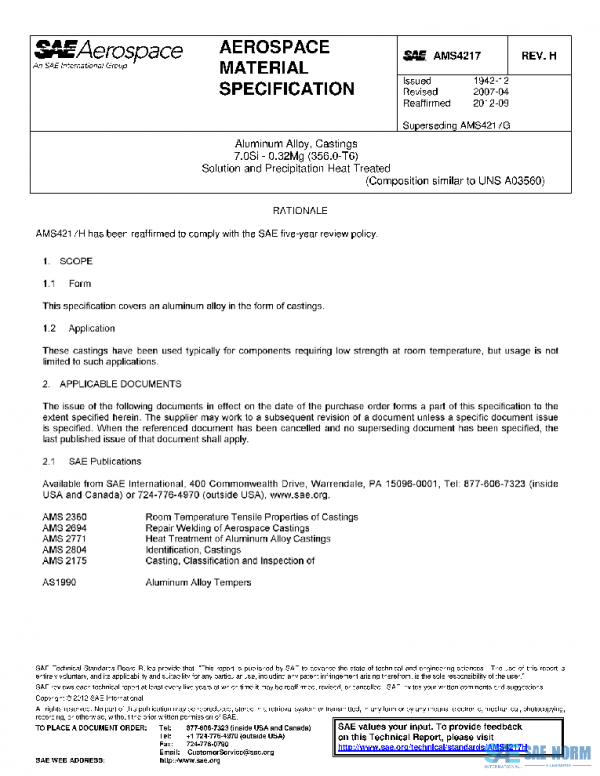SAE AMS4217H PDF SAE AMS4217H PDF