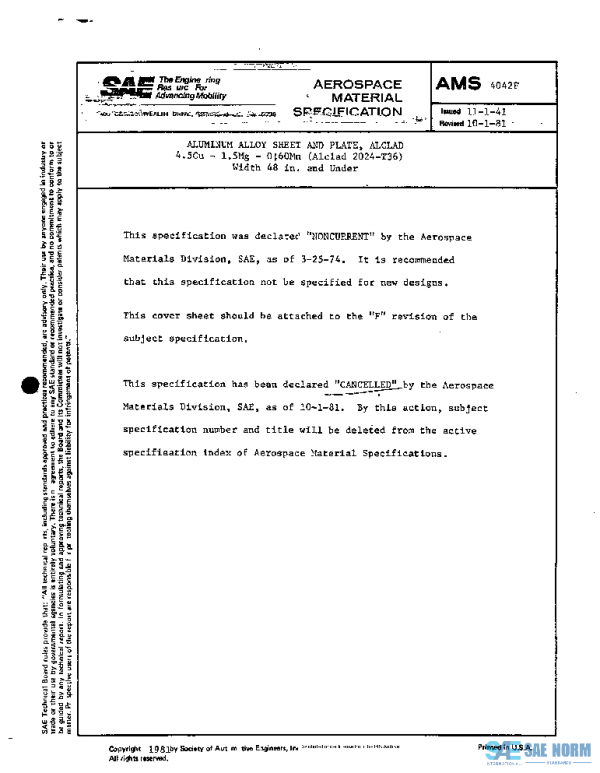 SAE AMS4042F PDF SAE AMS4042F PDF