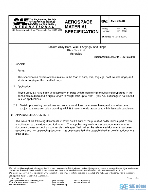 SAE AMS4978D PDF SAE AMS4978D PDF