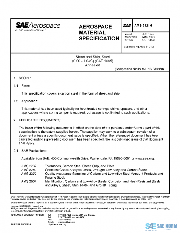SAE AMS5121H PDF SAE AMS5121H PDF