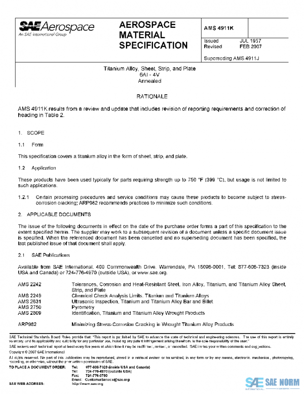 SAE AMS4911K PDF SAE AMS4911K PDF