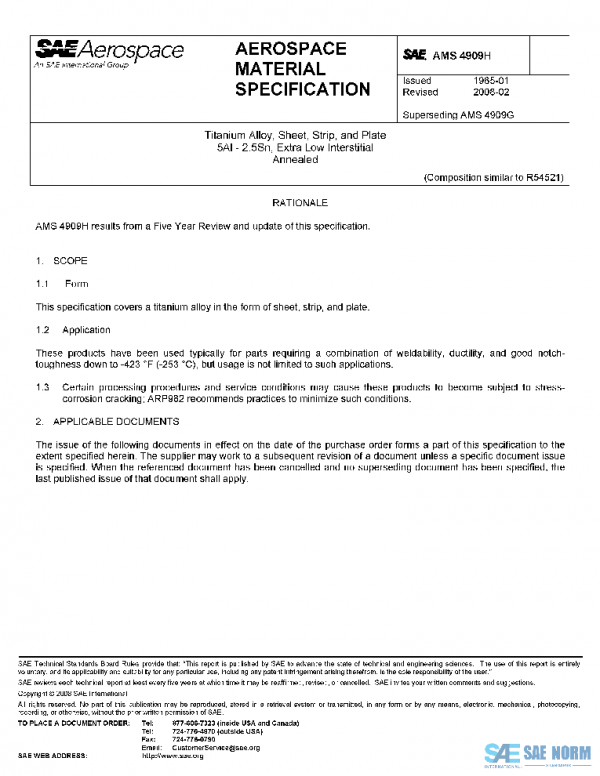 SAE AMS4909H PDF SAE AMS4909H PDF