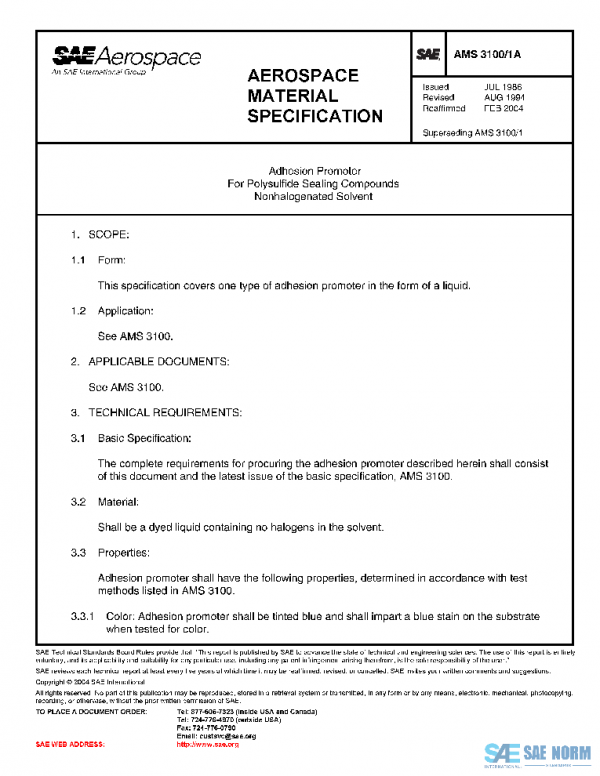 SAE AMS3100/1A PDF SAE AMS3100/1A PDF