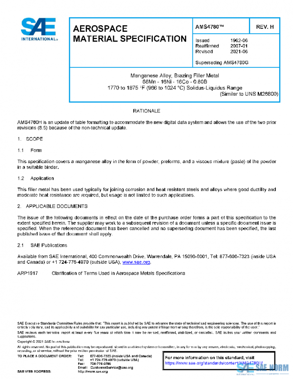 SAE AMS4780H PDF SAE AMS4780H PDF
