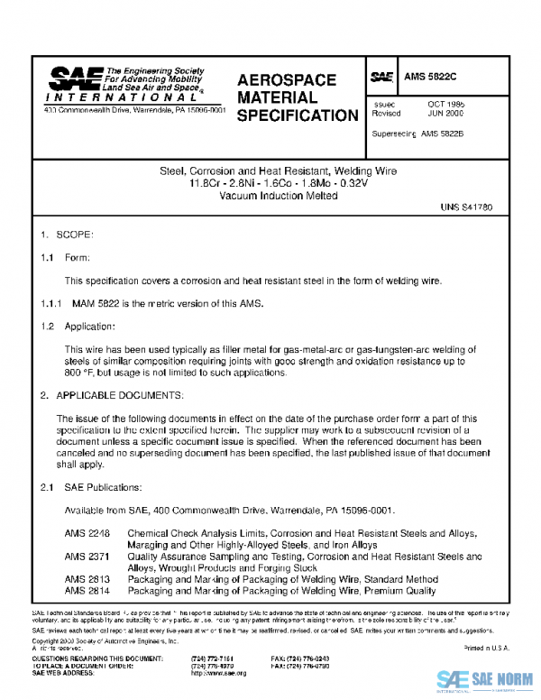 SAE AMS5822C PDF SAE AMS5822C PDF