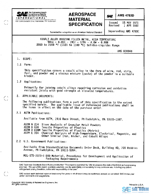 SAE AMS4783D PDF SAE AMS4783D PDF