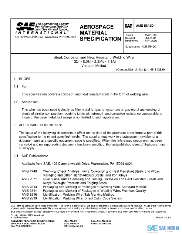 SAE AMS5840D PDF SAE AMS5840D PDF