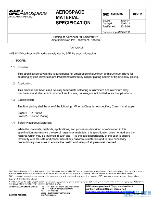 SAE AMS2420D PDF SAE AMS2420D PDF