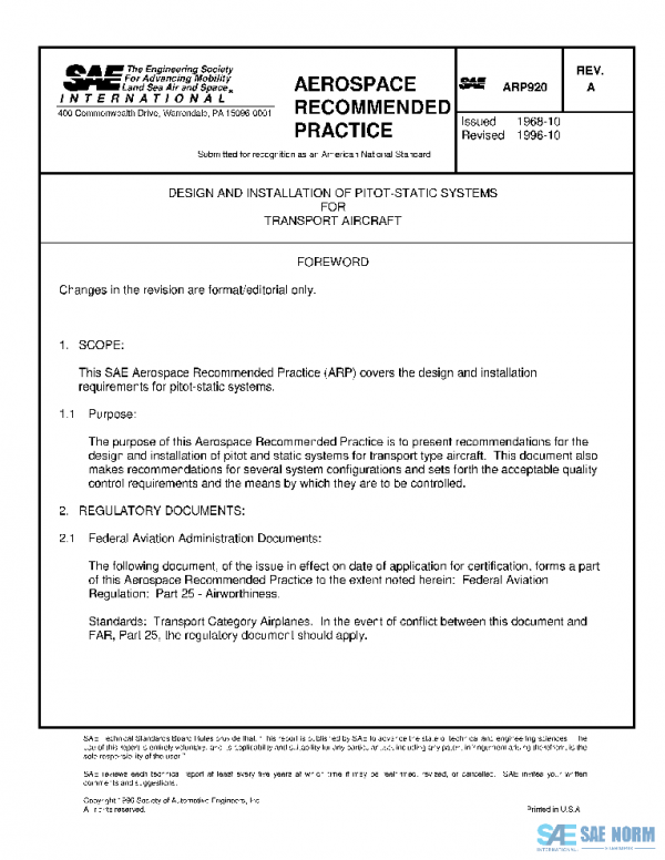 SAE ARP920A PDF