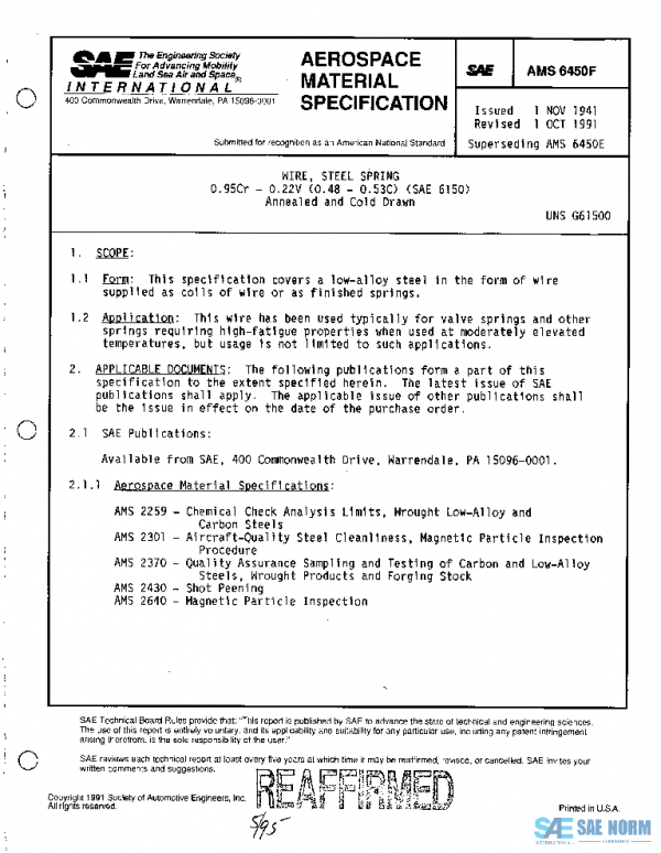SAE AMS6450F PDF SAE AMS6450F PDF