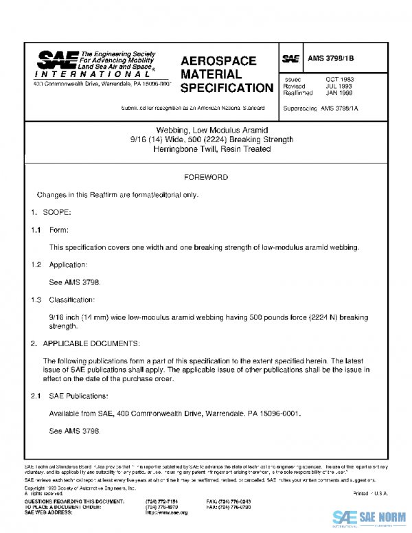 SAE AMS3798/1B PDF SAE AMS3798/1B PDF