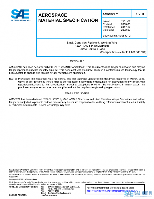 SAE AMS5821H PDF SAE AMS5821H PDF