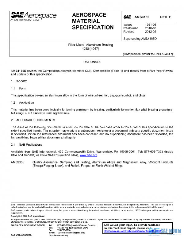 SAE AMS4185E PDF SAE AMS4185E PDF
