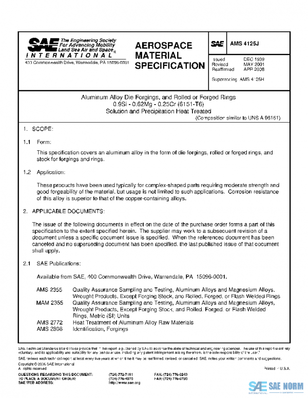 SAE AMS4125J PDF SAE AMS4125J PDF