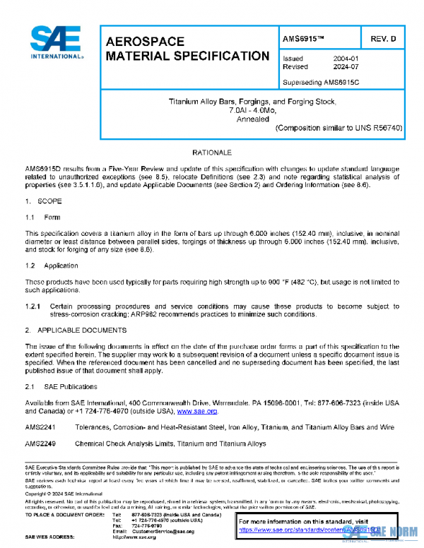 SAE AMS6915D PDF SAE AMS6915D PDF