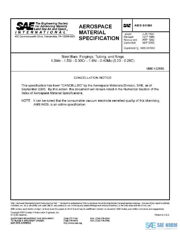 SAE AMS6418H PDF SAE AMS6418H PDF