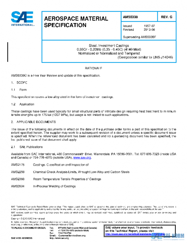 SAE AMS5338G PDF SAE AMS5338G PDF