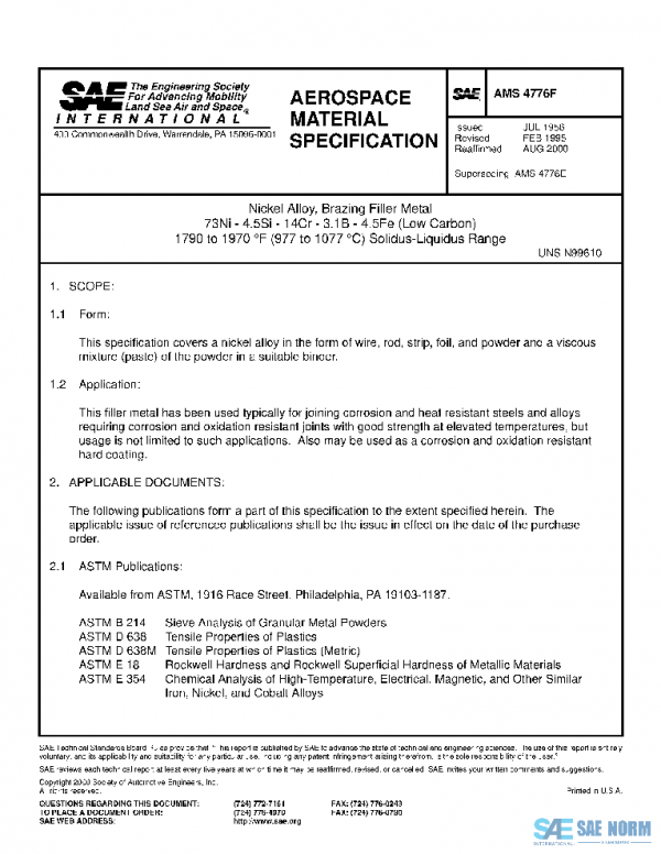 SAE AMS4776F PDF SAE AMS4776F PDF
