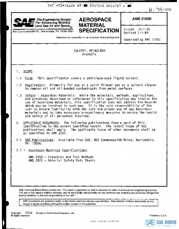 SAE AMS3165D PDF