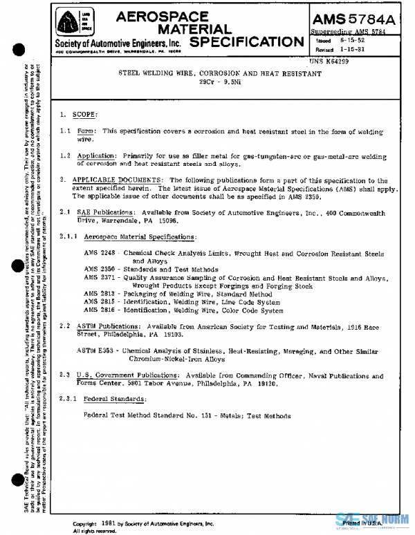SAE AMS5784A PDF SAE AMS5784A PDF