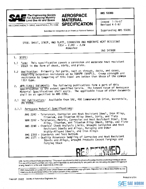 SAE AMS5508D PDF SAE AMS5508D PDF