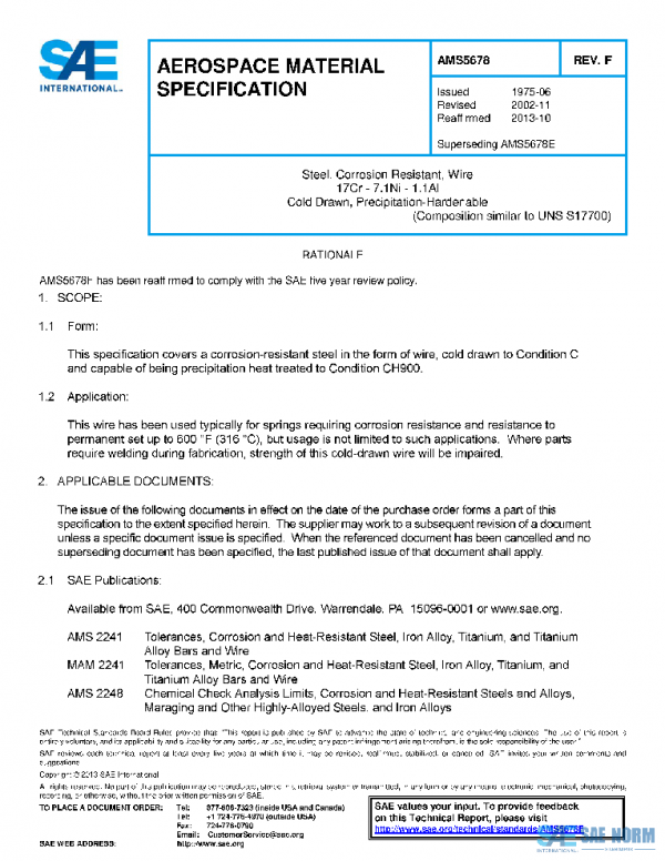 SAE AMS5678F PDF SAE AMS5678F PDF
