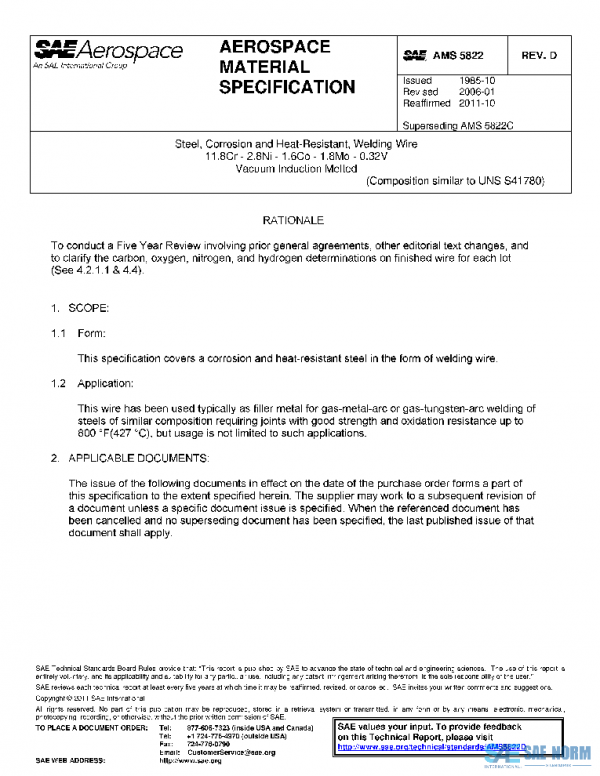 SAE AMS5822D PDF SAE AMS5822D PDF