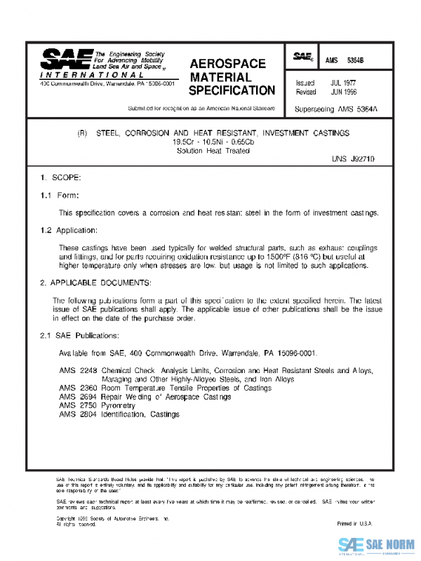 SAE AMS5364B PDF SAE AMS5364B PDF