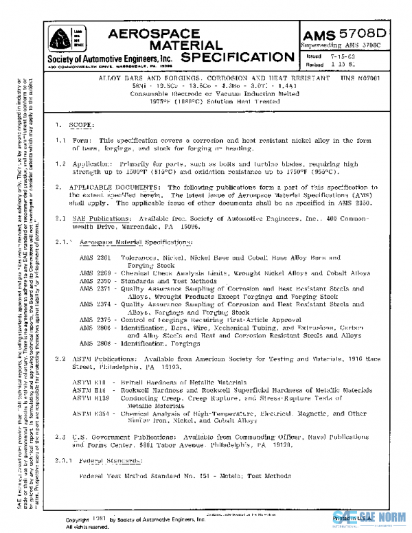 SAE AMS5708D PDF SAE AMS5708D PDF