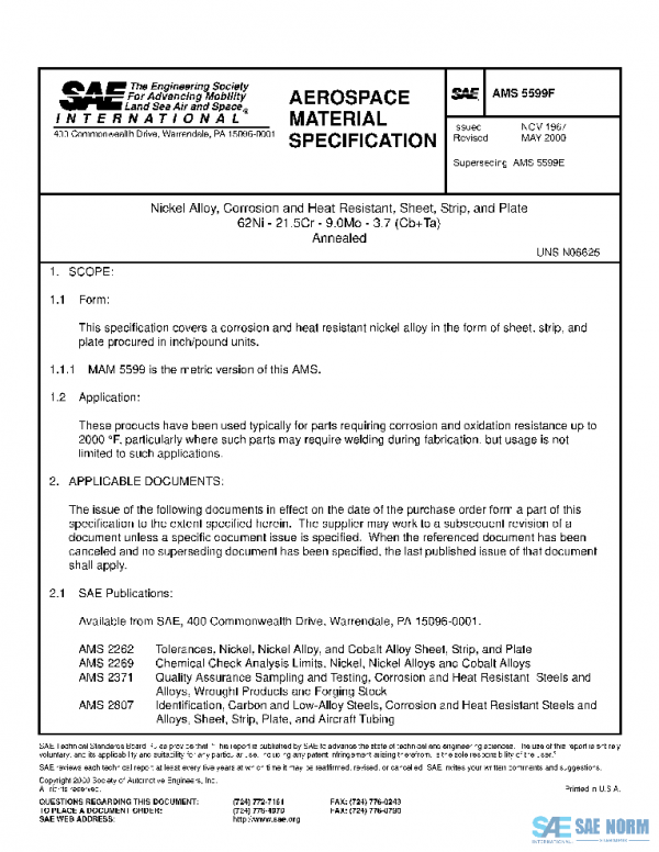 SAE AMS5599F PDF SAE AMS5599F PDF