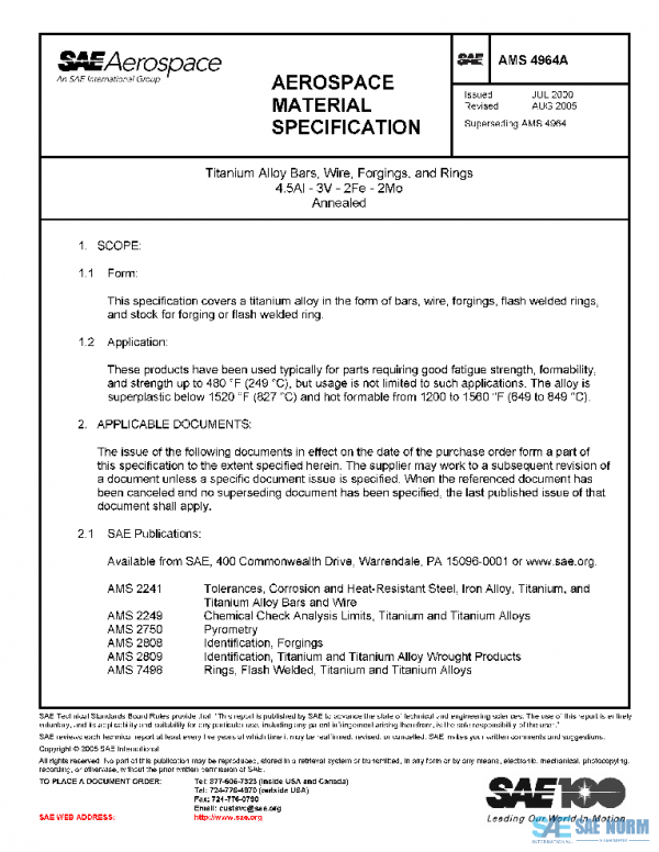 SAE AMS4964A PDF SAE AMS4964A PDF
