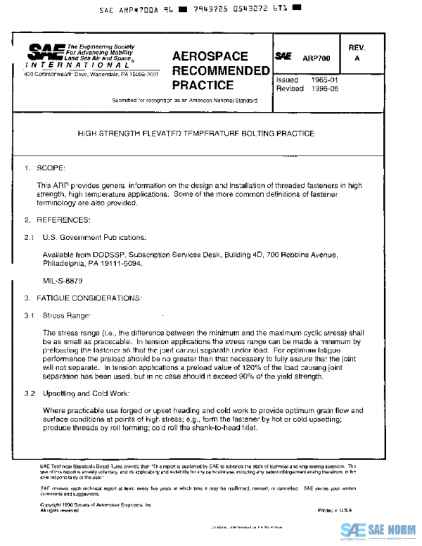 SAE ARP700A PDF SAE ARP700A PDF