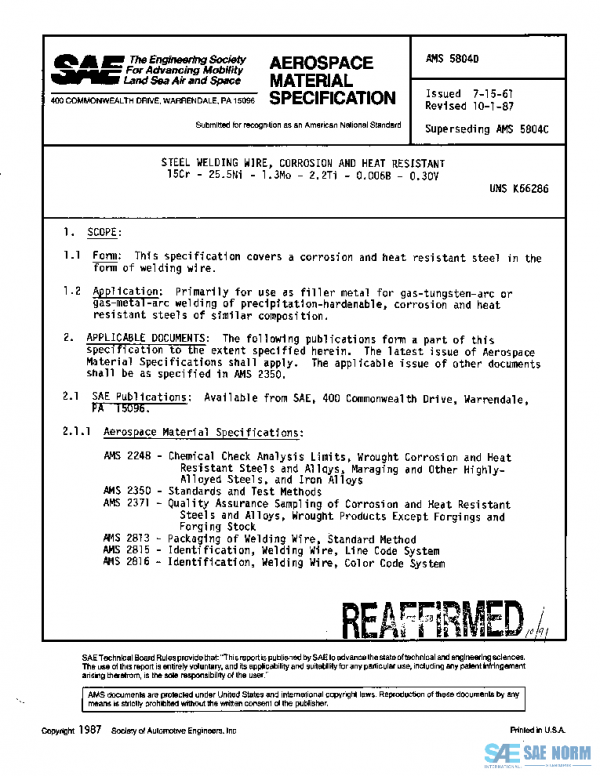 SAE AMS5804D PDF SAE AMS5804D PDF