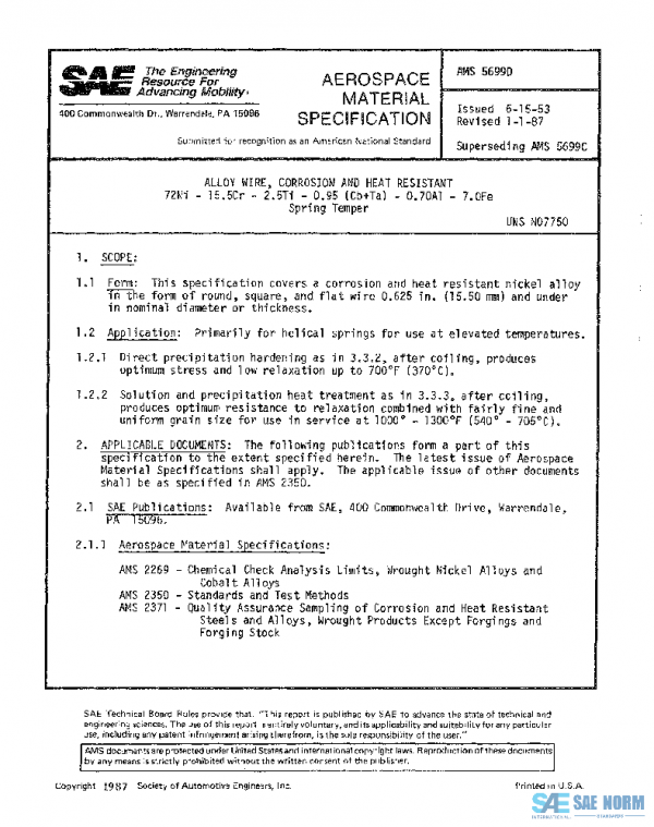 SAE AMS5699D PDF SAE AMS5699D PDF